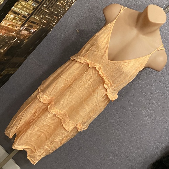 EXPRESS - dress: light orange tiered ruffled lined mini w adjustable straps - L - Picture 16 of 16